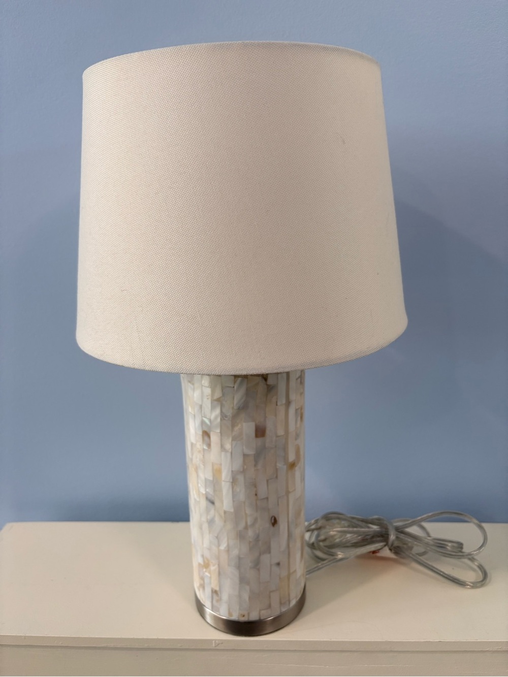 Safavieh Diana Shell Table Lamp Iridescent Mosaic Column Brushed Nickel Base